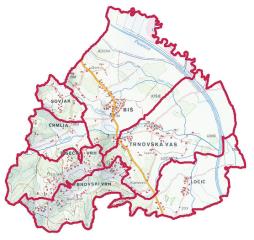 Zemljevid občine z označenimi vasmi